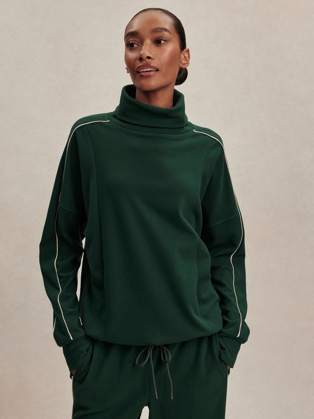 NWT Varley Ariana High-Neck Sweat in Pine Grove/ Cement, size S